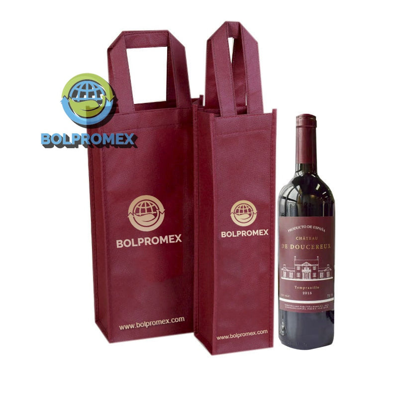 Porta vino de una botella tela no tejida ecologica  non woven forro cartera koreano impresa publicitaria portavino dos botellas y una botella color vino guinda