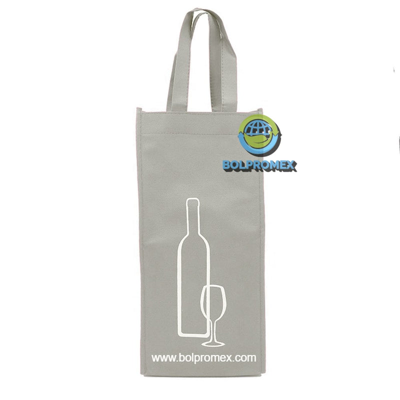 Porta vino de 2 botellas hecho con material tela no tejida non woven impreso con un logo publicitario en color hueso