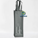 Porta vino de una botella tela no tejida ecologica  non woven forro cartera koreano impresa publicitaria color gris oxford obscuro