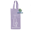 Porta vino de 2 botellas hecho con material tela no tejida non woven impreso con un logo publicitario en color lila